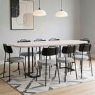 Mesa Retangular Alina 200cm Off White Preto Com 8 Cadeiras Barcelona N01 material sintético Preto Linho Cinza - Lyam Decor