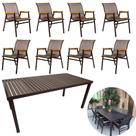 Mesa Retangular com Tampo Ripado + 8 Poltronas Cactos Tela Sling