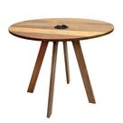 Mesa Reunião Eiffel Industrial 90cm Madeira Maciça Natural e Ferro Preto com Caixa Usb