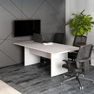 Mesa Reunião Escritório 180cm x 90cm Cinza Pé Painel F5