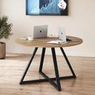 Mesa Reunião Redonda 110cm Home Office Concept Marrom/Nogal Sevilha/Preto