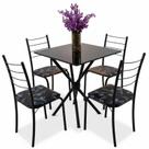 Mesa Rio Base Ipanema Preto Tampo Preto MDF 68X68 4 Cadeiras Rio Assento Preto Teixeira
