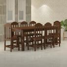 Mesa Safira Em Madeira Maciça 220x88 Com 8 Cadeiras Castanho