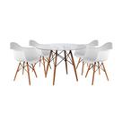 Mesa Sala de Jantar Eiffel Eames Redonda Vidro 90cm com 4 Poltronas Brancas Base Madeira Maciça Mesa Sala de Jantar Eiffel Eames Redonda Vidro 90cm com 4 Poltronas Brancas Base Madeira Maciça