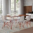 Mesa Sala de Jantar Industrial Clips Amêndoa 135x75 6 Cadeiras Eiffel Bracas de Ferro Cobre