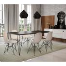 Mesa Sala de Jantar Industrial Clips Preta 135x75 com 6 Cadeiras Eiffel Brancas de Ferro Preto