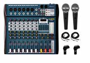 Mesa Som 8 Canais Interface Ksr Km802 2 microfones ks58