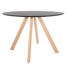 Mesa Square - Base Madeira Clara - Tampo Redondo Preto Fosco 120cm