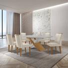 Mesa Valentina 180 Tampo MDF Canto Reto com 6 Cadeiras Monique Marrom/Creme/Off White/Imbuia