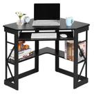 Mesa VECELO Corner 104x76 cm, bandeja de teclado, prateleiras, pretas
