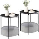 Mesa VECELO, lado redondo, com cesta de tecido, 2 peças, preta