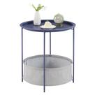 Mesa VECELO Mesa lateral redonda com cesta de tecido azul
