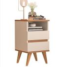 Mesas De Cabeceira Retrô Pés Palito 2 Gavetas e 1 Nicho Pop Off White Com Nature