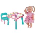 Mesinha Com Cadeira Didática Unicórnio + Boneca Elisi Loira