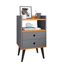 Mesinha de Cabeceira Canto Quarto Mesa Auxiliar 2 Gavetas Nicho Aparador Objetos Apoio Lateral Cama Dream - Cinza/Cinamomo -RPM