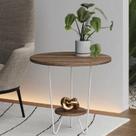 Mesinha de Canto Apoio Lateral Sofá Italy Base de Ferro Tampo Redondo de Madeira