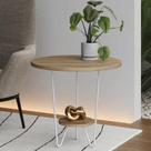 Mesinha de Canto Apoio Lateral Sofá Italy Base de Ferro Tampo Redondo de Madeira