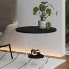 Mesinha de Canto Apoio Lateral Sofá Italy Base de Ferro Tampo Redondo de Madeira