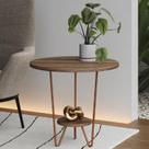 Mesinha de Canto Apoio Lateral Sofá Italy Base de Ferro Tampo Redondo de Madeira