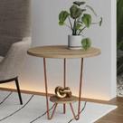 Mesinha de Canto Apoio Lateral Sofá Italy Base de Ferro Tampo Redondo de Madeira