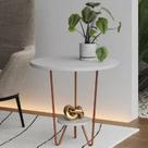 Mesinha de Canto Apoio Lateral Sofá Italy Base de Ferro Tampo Redondo de Madeira