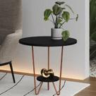 Mesinha de Canto Apoio Lateral Sofá Italy Base de Ferro Tampo Redondo de Madeira