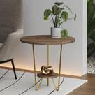 Mesinha de Canto Apoio Lateral Sofá Italy Base de Ferro Tampo Redondo de Madeira