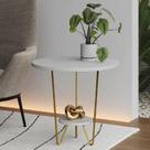 Mesinha de Canto Apoio Lateral Sofá Italy Base de Ferro Tampo Redondo de Madeira