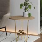 Mesinha de Canto Apoio Lateral Sofá Italy Base de Ferro Tampo Redondo de Madeira