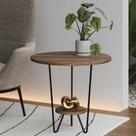 Mesinha de Canto Apoio Lateral Sofá Italy Base de Ferro Tampo Redondo de Madeira