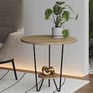 Mesinha de Canto Apoio Lateral Sofá Italy Base de Ferro Tampo Redondo de Madeira