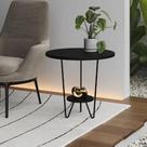 Mesinha de Canto Apoio Lateral Sofá Italy Base de Ferro Tampo Redondo de Madeira