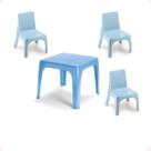 Mesinha Pequena Infantil Azul + 3 Cadeira Poltrona Educativa
