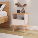 Mesinha Quarto Off White com Nature 1 Gaveta Organizadora Nicho Retrô Mesa Decorativa Canto Cama