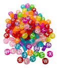 Miçanga Infantil Redonda Aprox. 500 Letras Translucidas Entremeio Alfabeto de Fazer Pulseira Colar