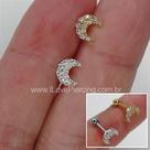 Microbell reto prata 925 com zircônias cristal - piercing de lua