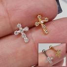 Microbell reto prata 925 crucifixo flower com zircônias cristal
