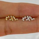 Microbell reto prata 925 raminho flores com zircônia cristal