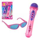 Microfone com Óculos Infantil Brinquedo Menina Pop Star Toca Música e Voz Karaokê