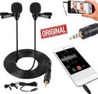 Microfone de Lapela Duplo Profissional Celular Smartphone Universal Gravação Vídeos Youtuber Entrevistas