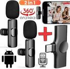 Microfone de Lapela Duplo Sem Fio Profissional Wireless Celular Usb C Tipo C Gravação de Vídeo Lives Youtuber Entrevista