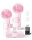 Microfone de lapela sem fio para iPhone, iPad e telefone Android, pacote com 2 microfones de lapela Plug and Play, microfone sem fio de redução de ruído para gravação de vídeo, entrevista, podcast, vlog, YouTube Tiktok (rosa)