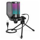 Microfone de Mesa Fifine A6V Ampligame, com Suporte, Condensador, RGB, USB, Preto - A6V