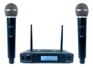 Microfone Duplo de Mão Sem Fio UHF 100 Canais Alcance 100 Metros UHF-527M MXT Microfone Duplo de Mão Sem Fio UHF 100 Canais Alcance 100 Metros UHF-527M MXT