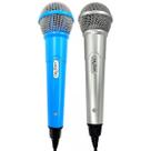 Microfone Duplo Karaoke Bar Com Cabo Leson Mk2 Prata E Azul