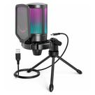 Microfone Gamer Fifine A6V Ampligame RGB, USB Condensador, com Suporte Tripé, PC PS4 PS5, Preto - A6V