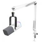 Microfone Gamer Fifine RGB USB XLR Branco Com Braço Articulado AM8TW