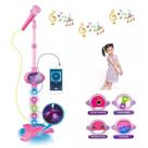 Microfone Infantil Com Pedestal Rosa Karaokê Conecta Celular Microfone Infantil Com Pedestal Rosa Karaokê Conecta Celular