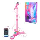 Microfone musical infantil com pedestal rosa com luz a pilha de brinquedo para menina brincando de cantora de cantar Microfone musical infantil com pedestal rosa com luz a pilha de brinquedo para menina brincando de cantora de cantar