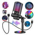 Microfone PodCast Gamer USB RGB Condensador Profissional Plug and Play PC Streaming Live